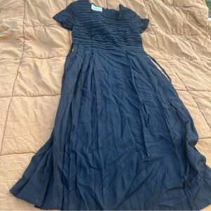 Vintage Sarah Elizabeth Black Pleated Maxi Dress with Waist Tie Back Size 8